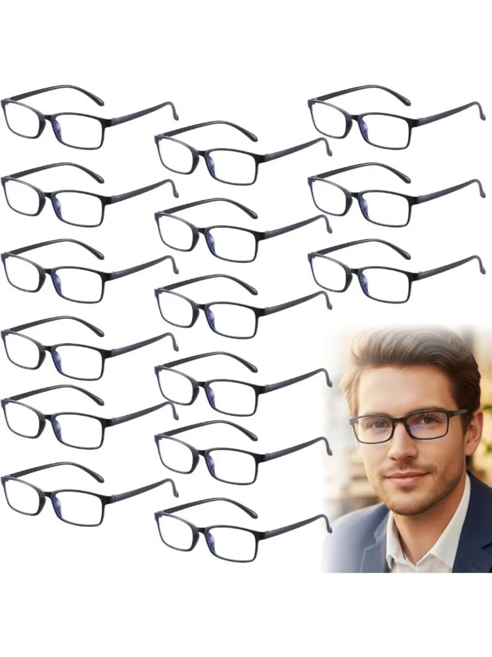30 Pack Adjustable Reading Glasses - Black Frames, Spring Loaded Hinge, Comfort